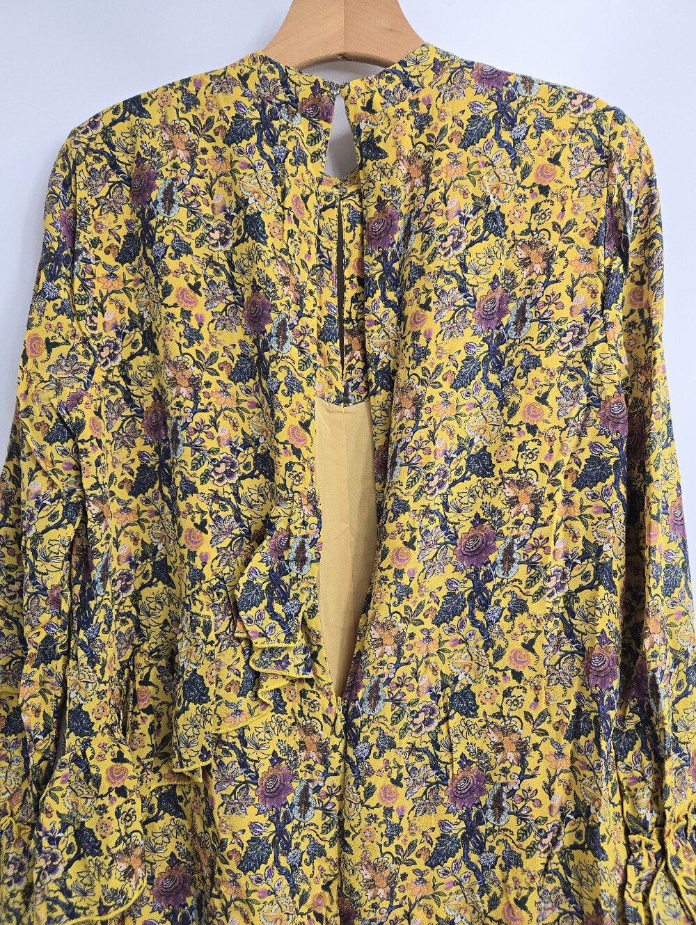Madewell X Karen Walker Dress Loretta Silk Yellow Floral Ruffle Shift - Picture 13 of 16